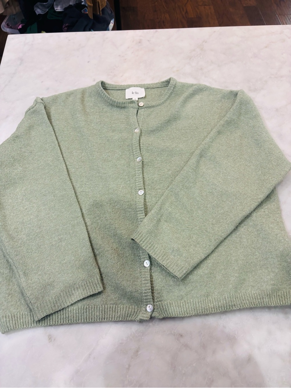 Le Lis Light Sage Green Crewneck Button Cardigan